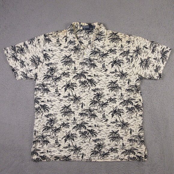 Vintage Polo Ralph Lauren Mens Hawaiian Polo Shirt size‎ XL Floral Palm Trees - Picture 1 of 12
